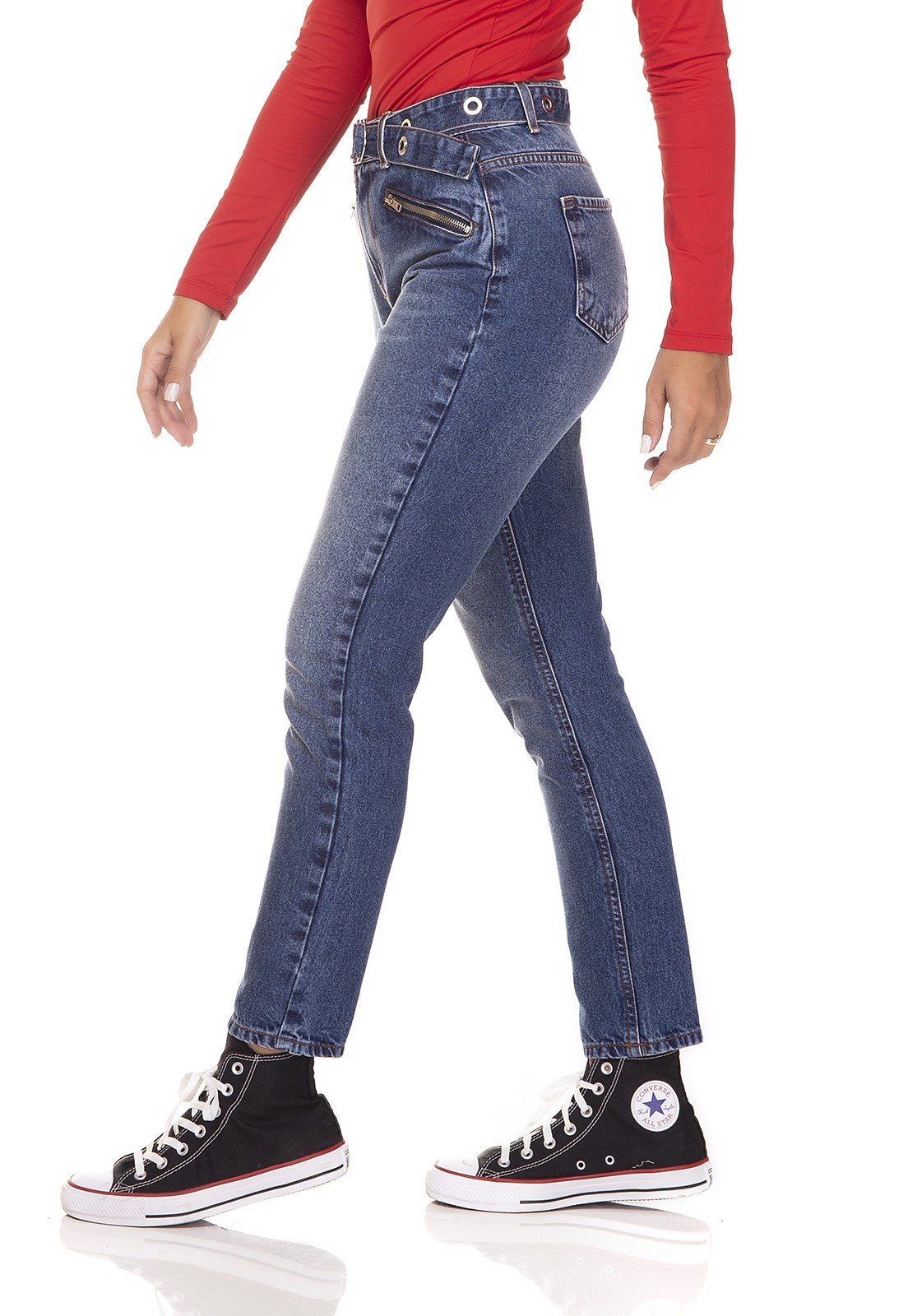 dz3259 calca jeans mom com ziper frontal denim zero lado prox