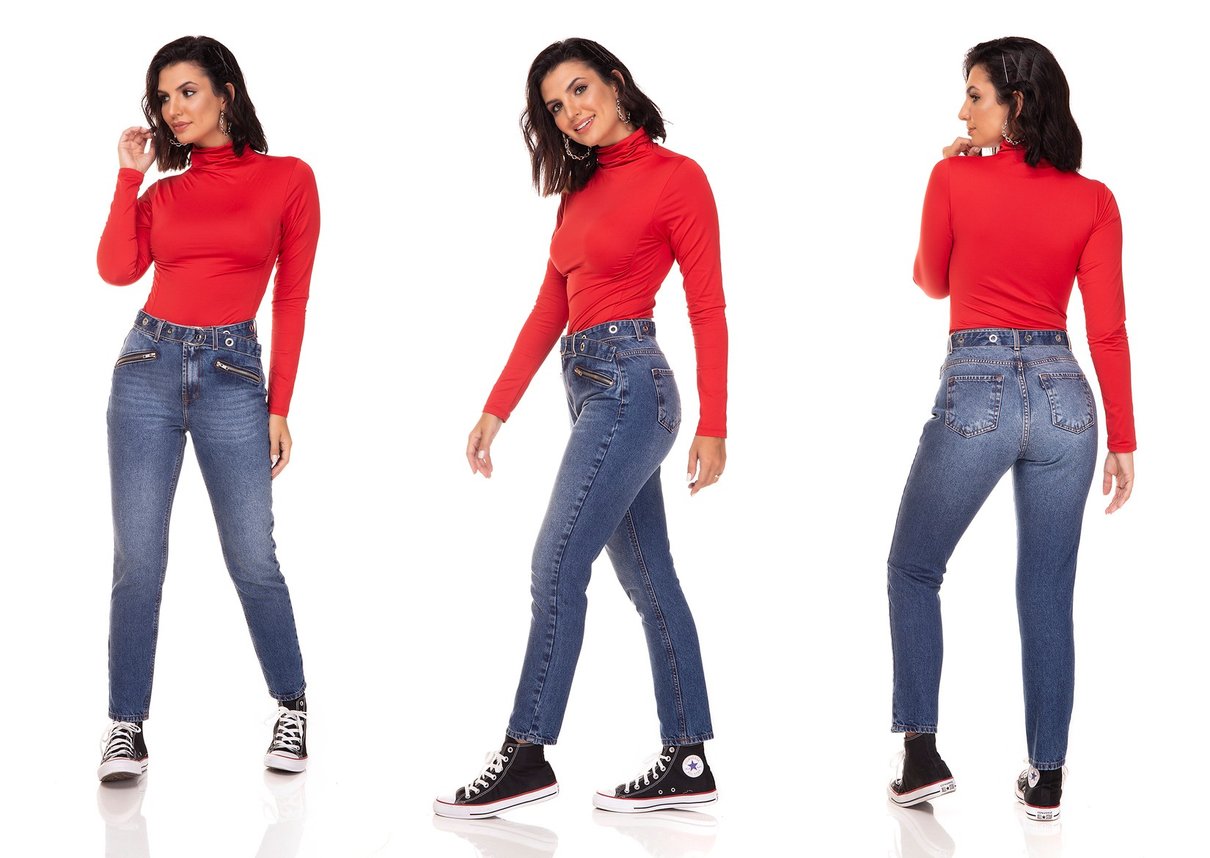dz3259 calca jeans mom com ziper frontal denim zero tripla