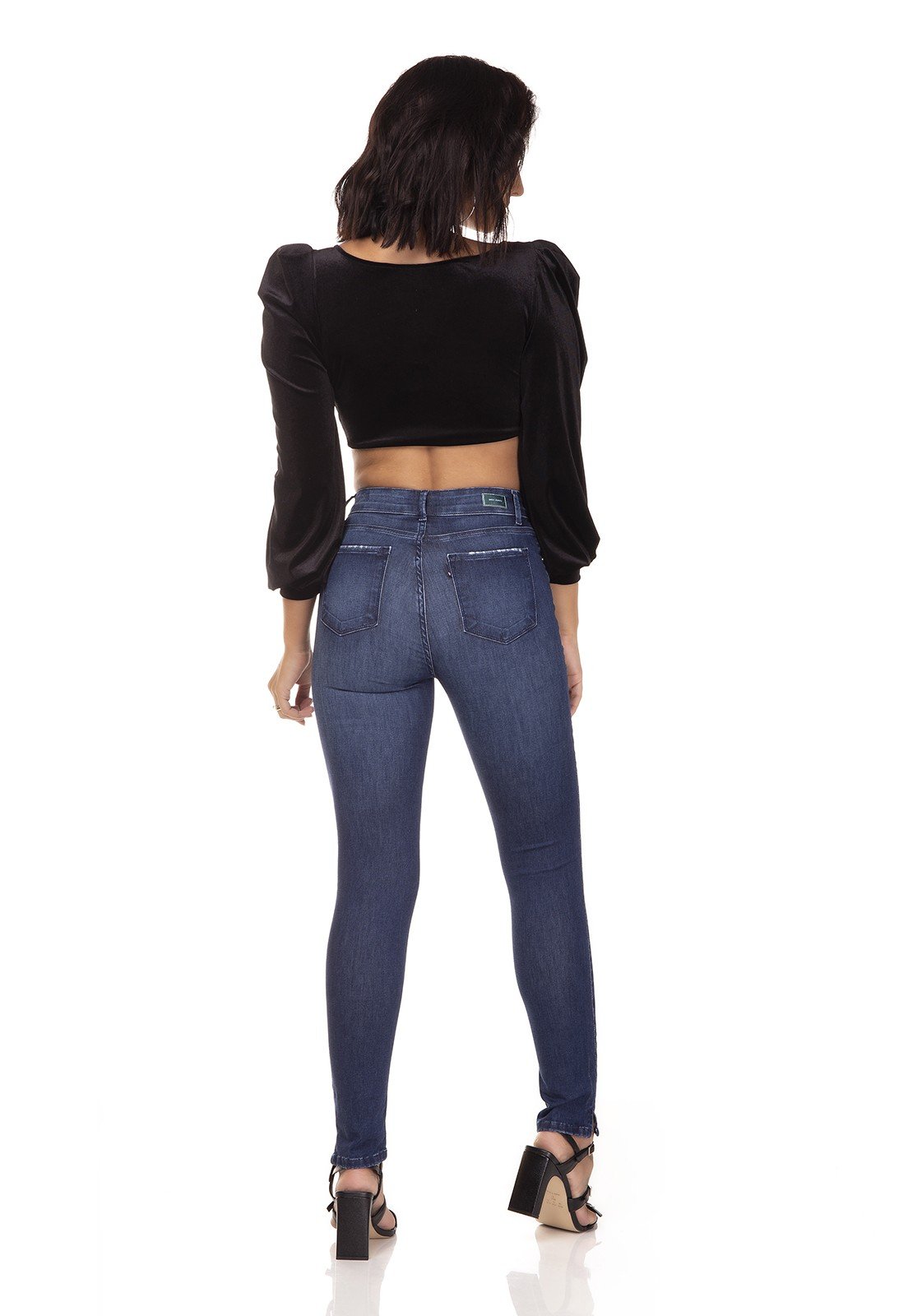 dz3284 calca jeans skinny media cigarrete fenda na barra denim zero costas