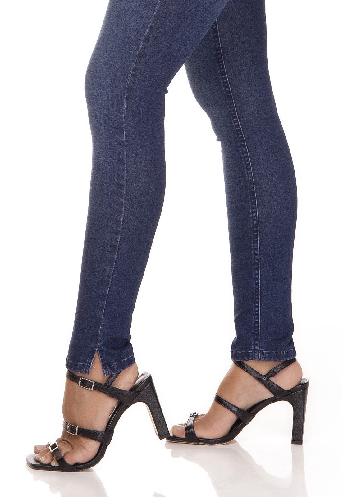 dz3284 calca jeans skinny media cigarrete fenda na barra denim zero lado detalhe