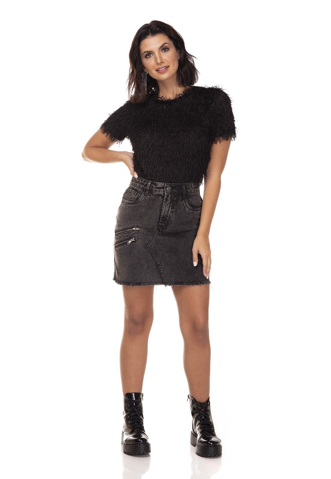 dz7131 saia jeans regular com ziper frontal denim zero frente