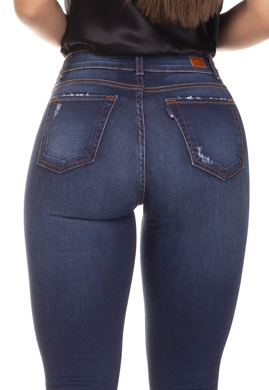dz3294 calca jeans flare media com puidos denim zero costas detalhe