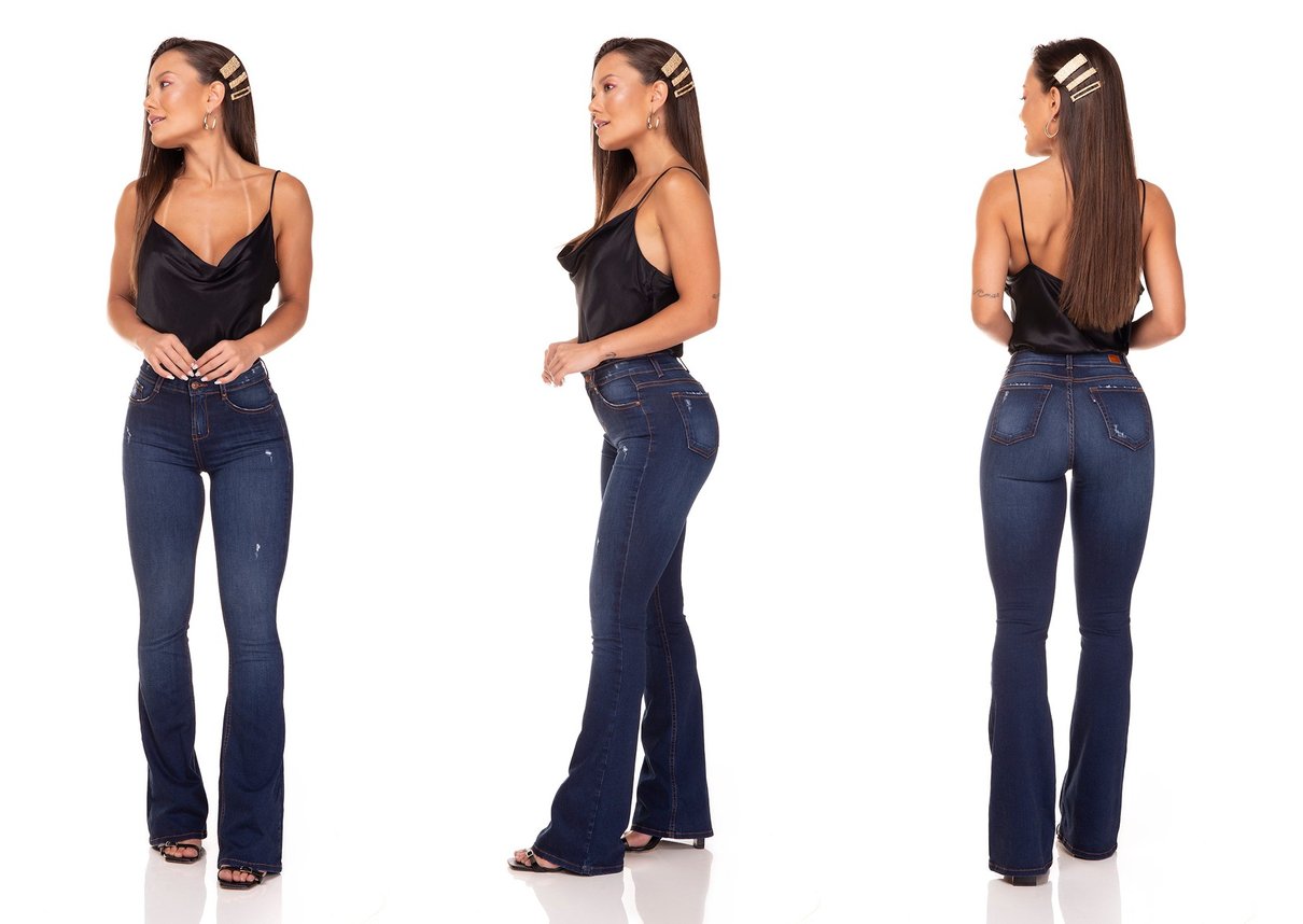 dz3294 calca jeans flare media com puidos denim zero tripla