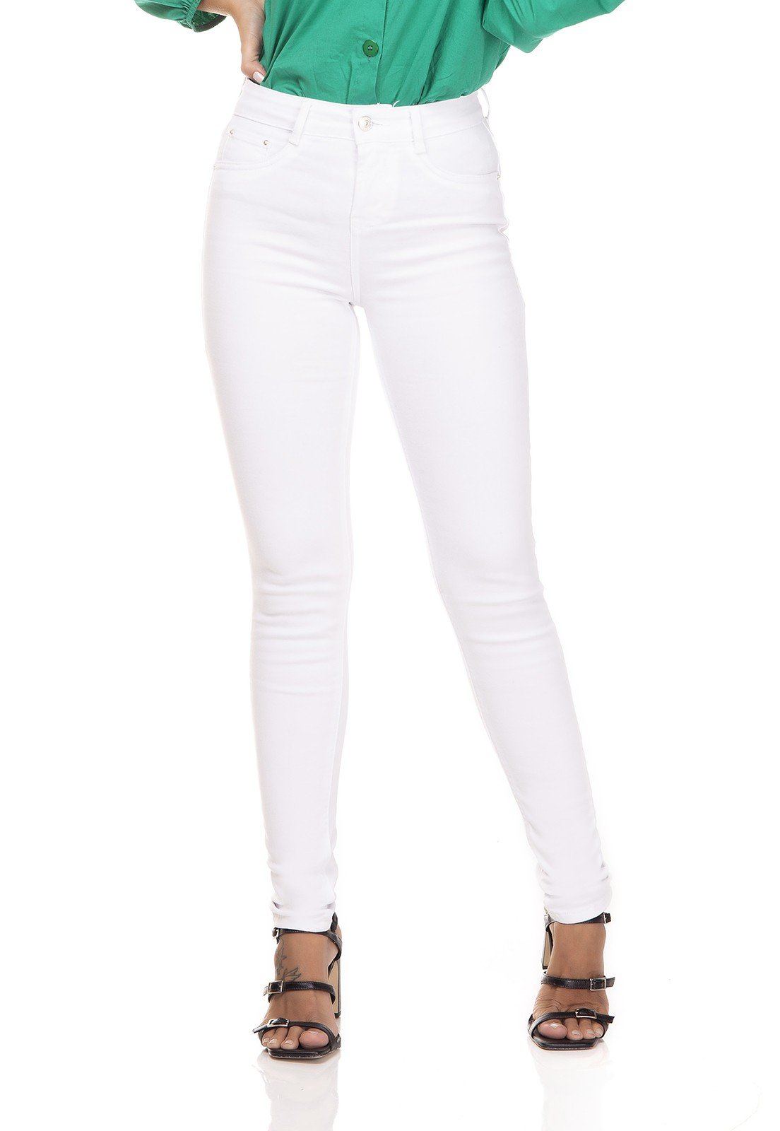 dz3304 calca jeans feminina skinny media black and white branco denim zero frente prox