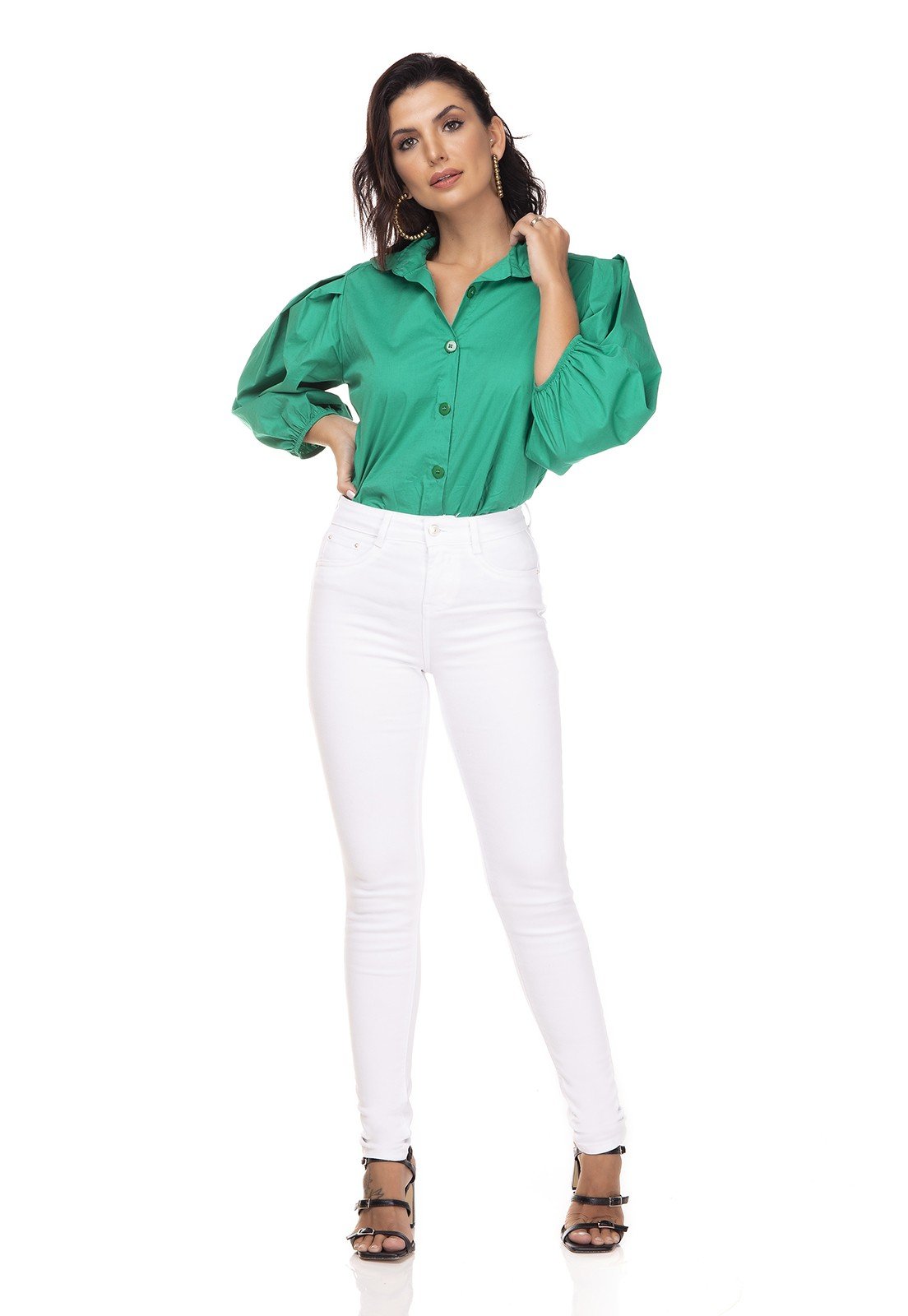 dz3304 calca jeans feminina skinny media black and white branco denim zero frente