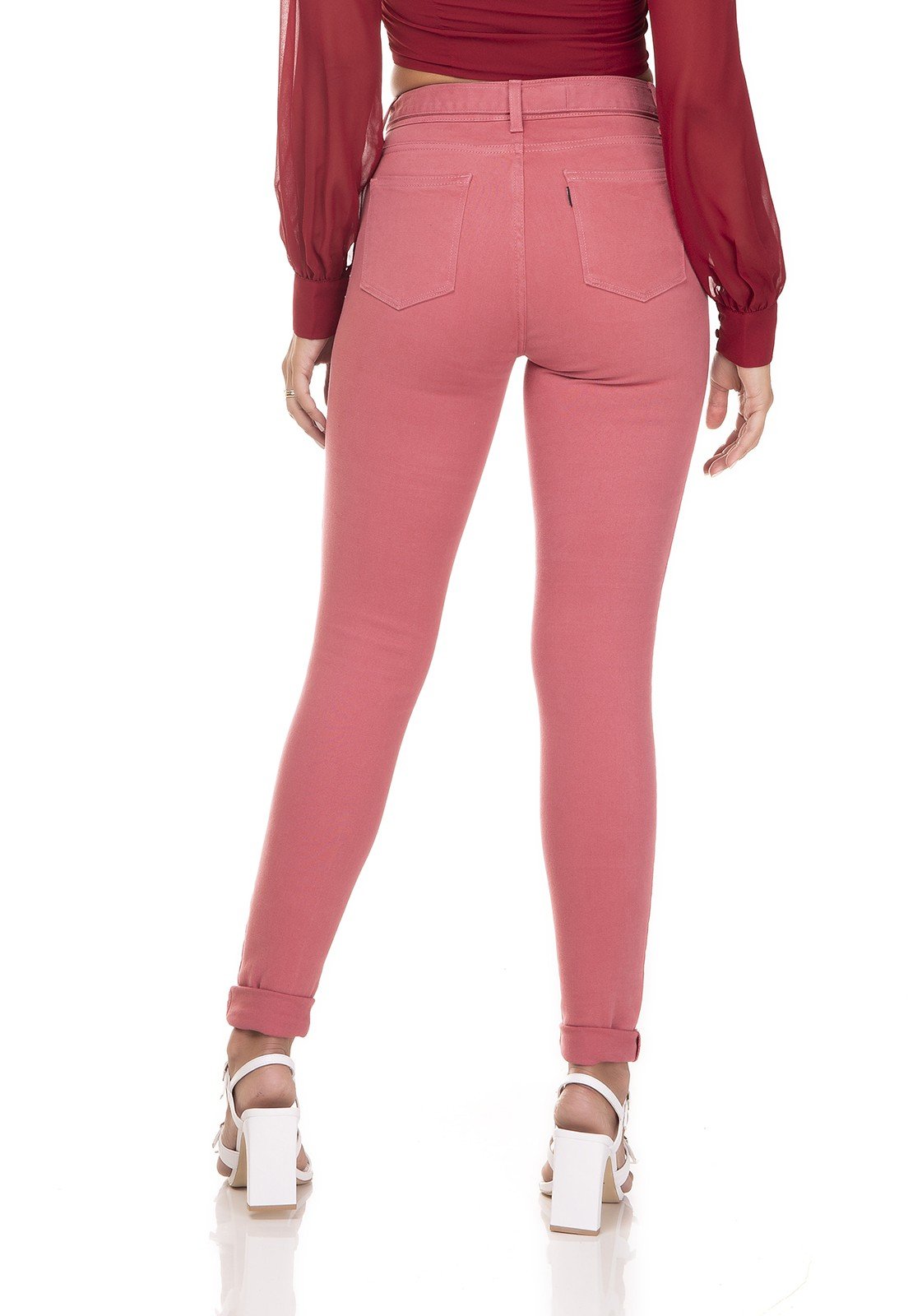 dz3362 calca jeans feminina skinny media com cinto blush denim zero costas prox