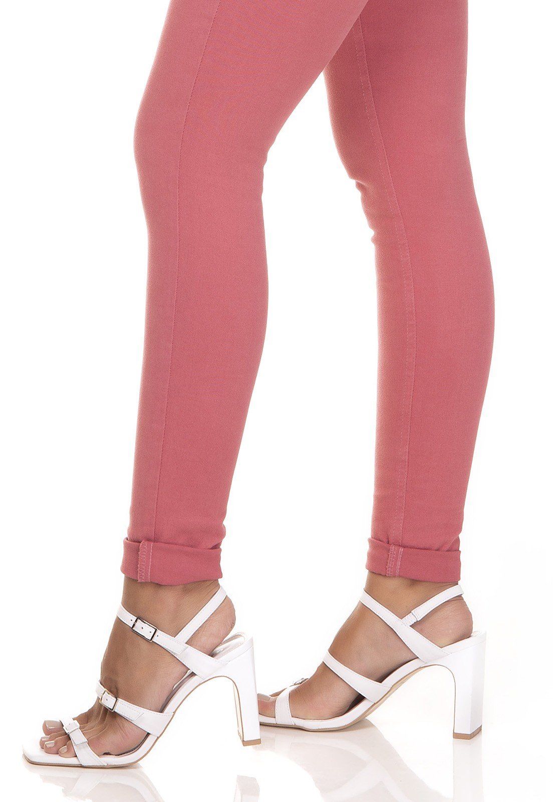 dz3362 calca jeans feminina skinny media com cinto blush denim zero lado detalhe