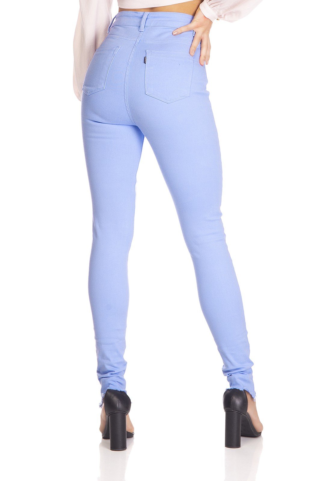 dz3127 calca jeans feminina hot pants barra desfiada colorida sky denim zero costas prox