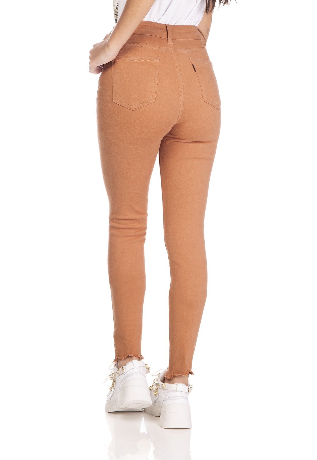 dz3123 calca jeans feminina skinny media cortes no joelho bronze denim zero costas prox