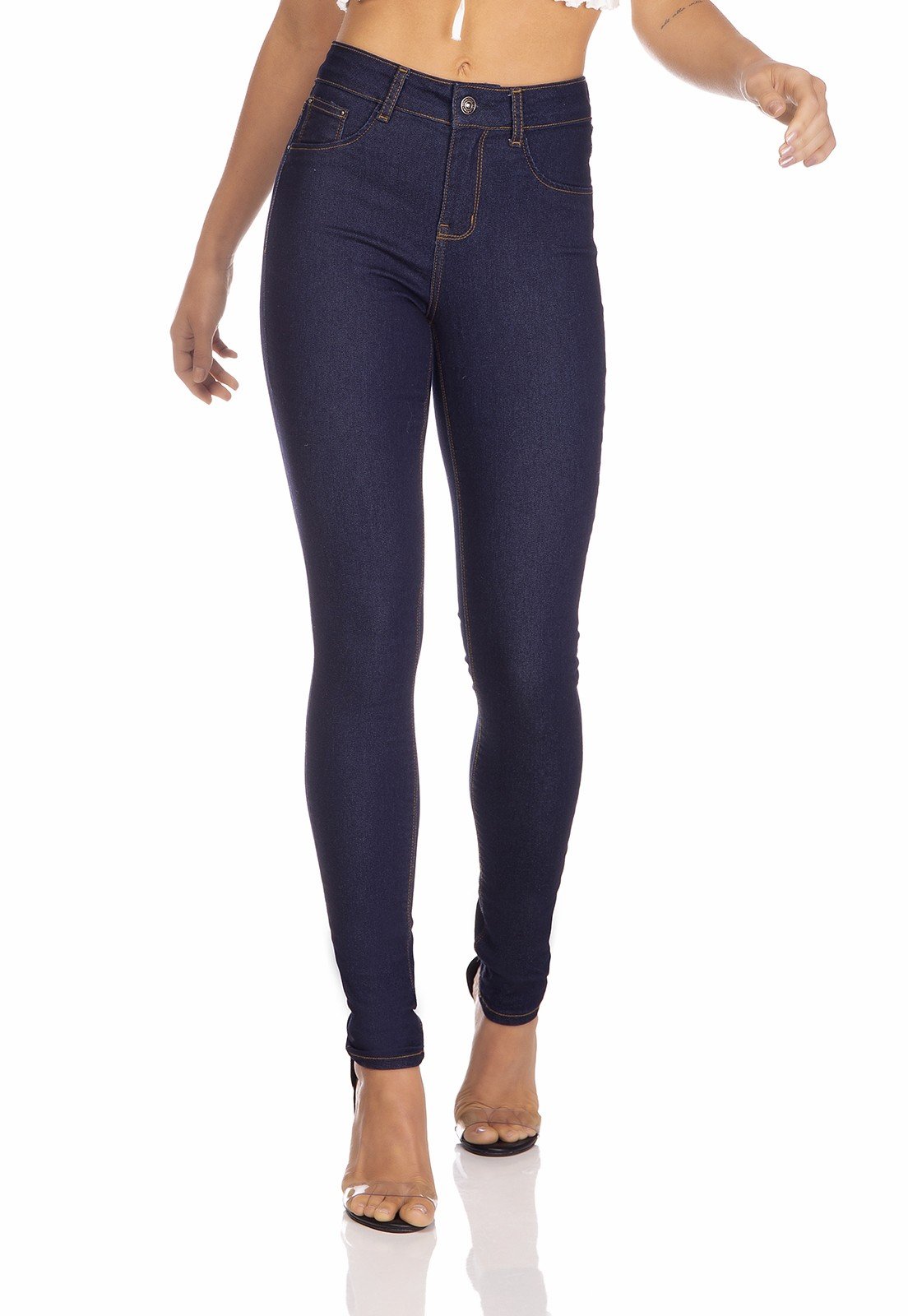 dz3263 calca jeans feminina skinny media basica denim zero frente prox