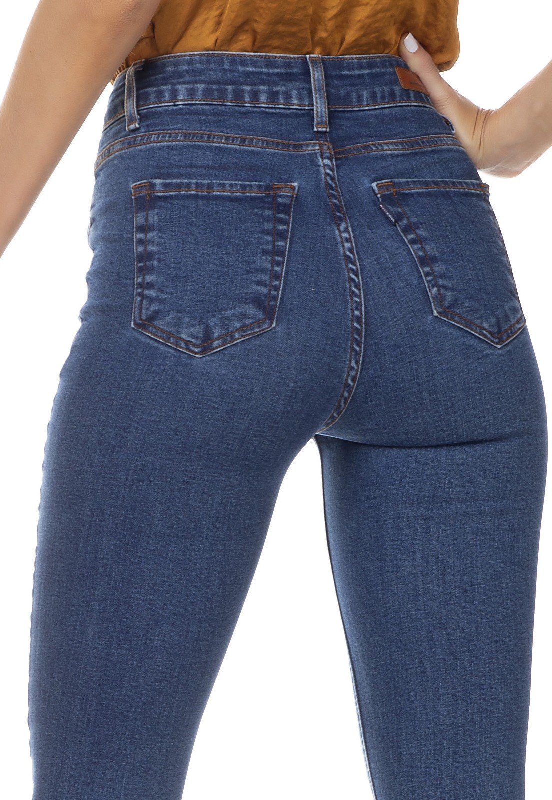 dz3344 calca jeans feminina skinny media fechamento com ziper denim zero costas detalhe