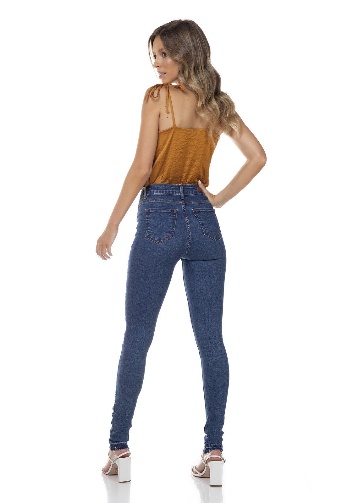 dz3344 calca jeans feminina skinny media fechamento com ziper denim zero costas