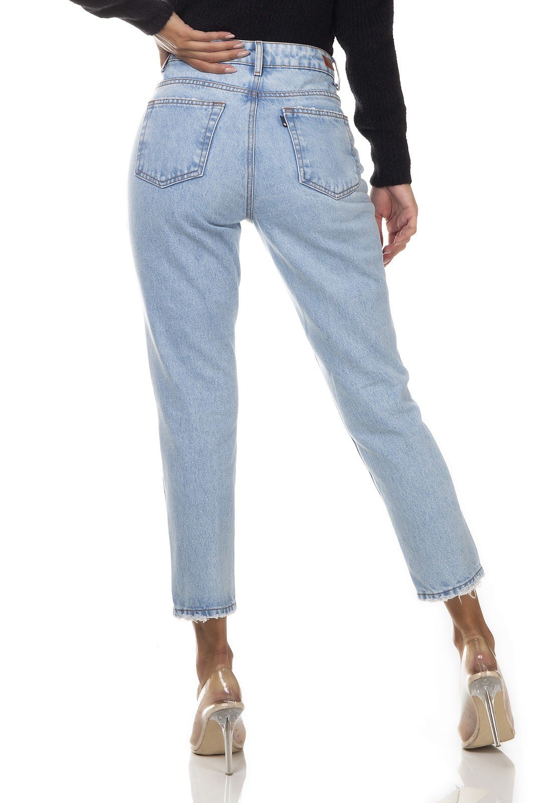 dz3349 calca jeans feminina mom cropped denim zero costas prox