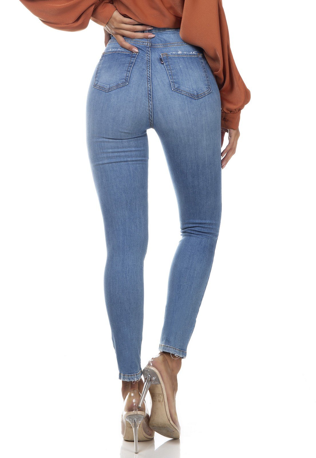 dz3338 calca jeans feminina skinny hot pants cigarrete com puidos denim zero costas prox