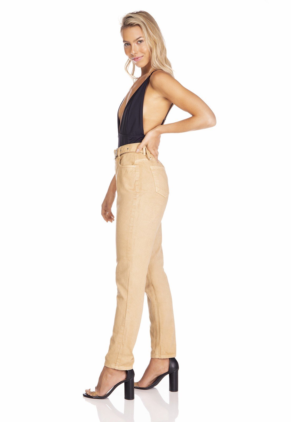 dz3280 calca jeans feminina mom com cinto denim zero lado