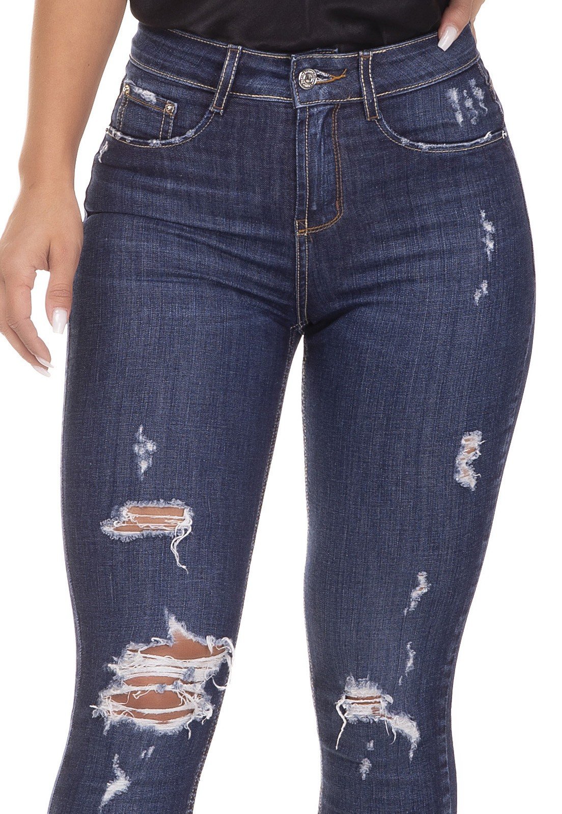 dz3291 calca jeans skinny media cigarrete com rasgos denim zero frente detalhe