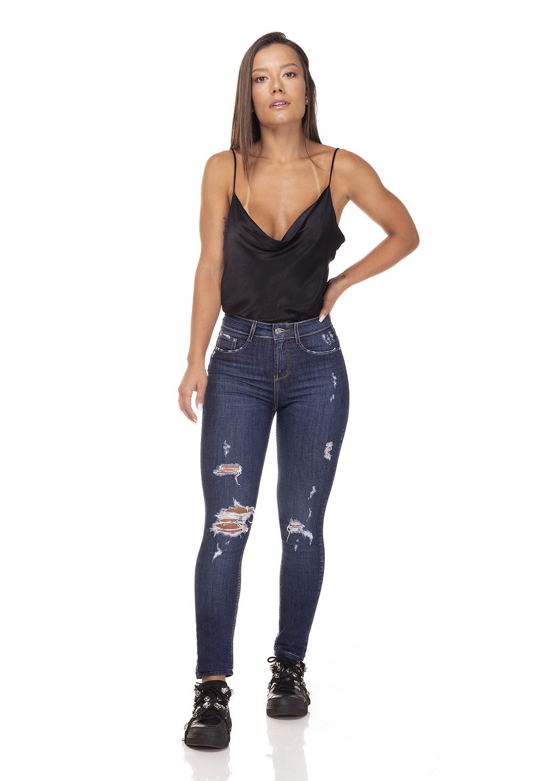 dz3291 calca jeans skinny media cigarrete com rasgos denim zero frente