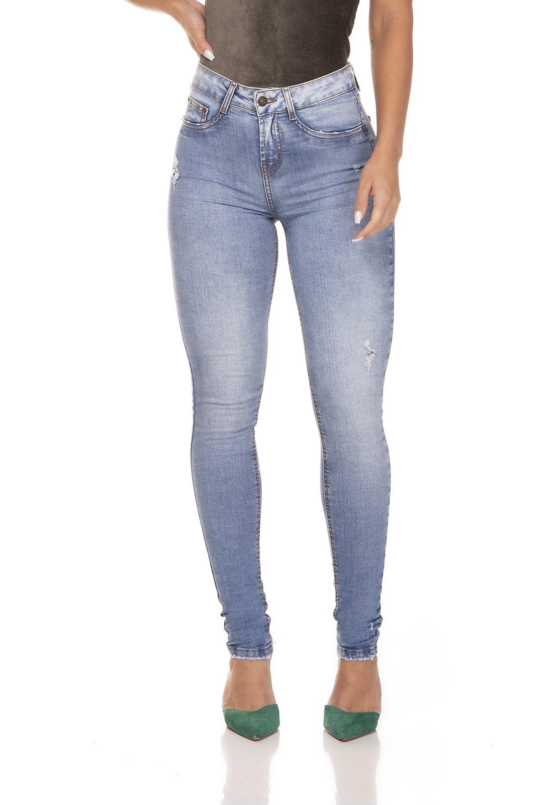 dz3261 calca jeans skinny media cigarrete com puidos denim zero frente prox