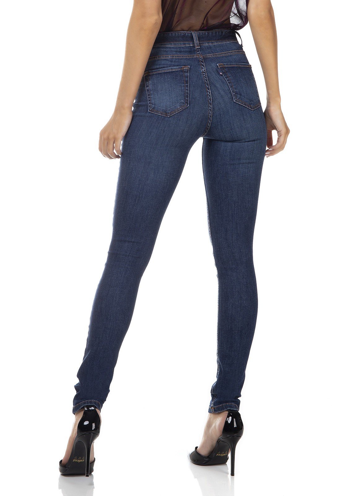 dz3330 calca jeans feminina skinny media com cinto denim zero costas prox