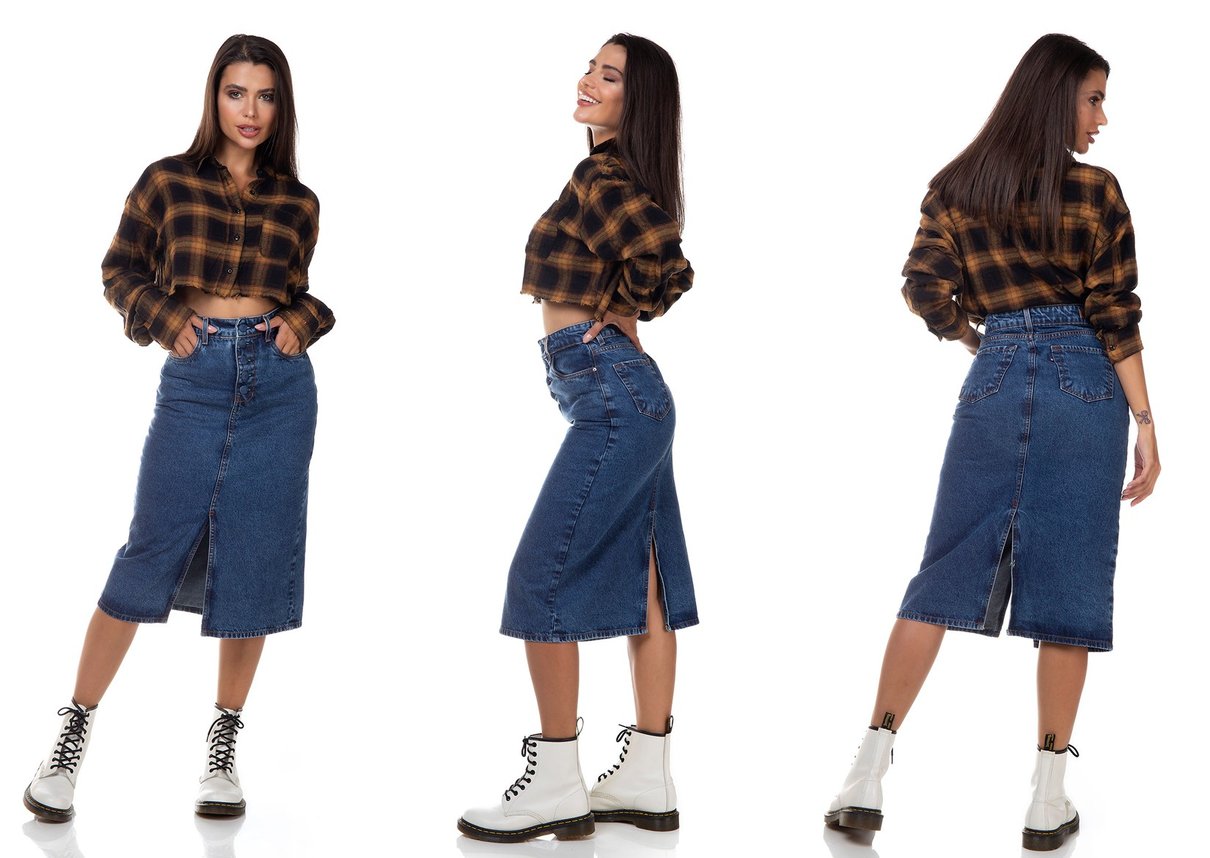 dz7141 saia jeans feminina lapis com botoes denim zero tripla
