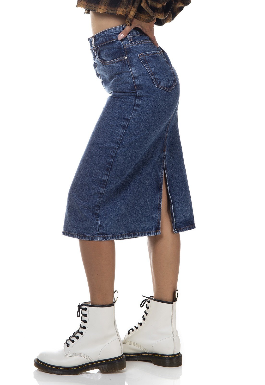 dz7141 saia jeans feminina lapis com botoes denim zero lado prox