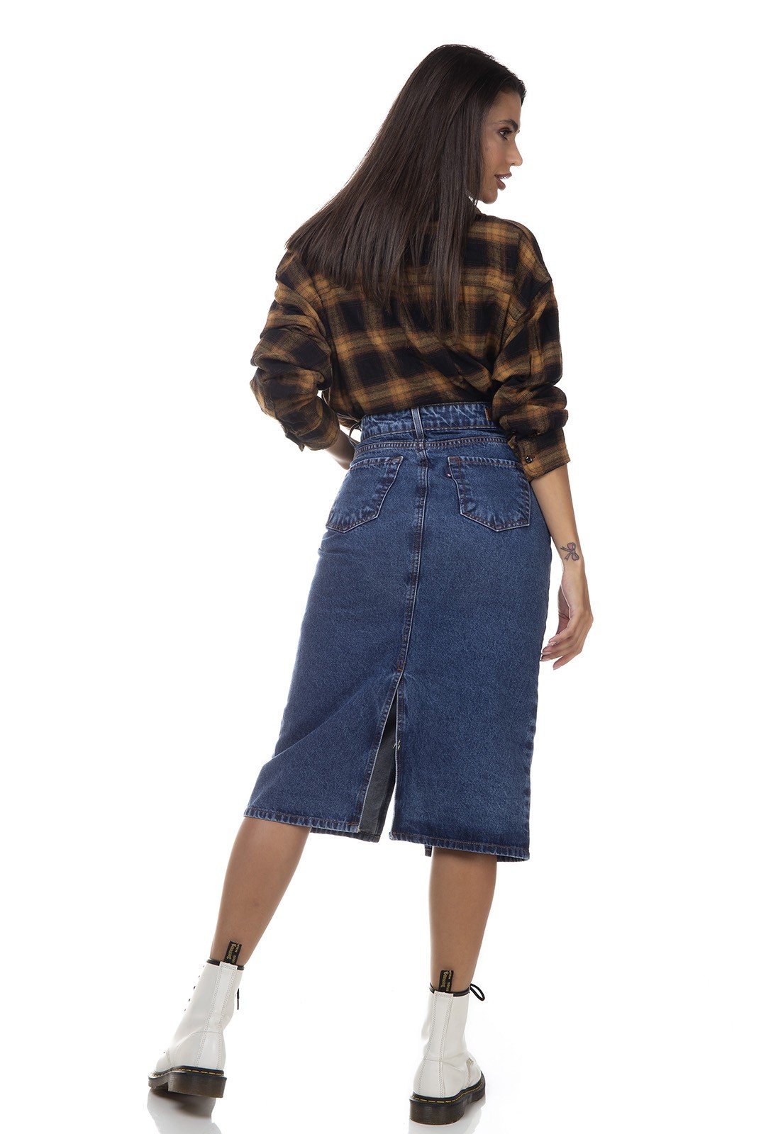 dz7141 saia jeans feminina lapis com botoes denim zero costas