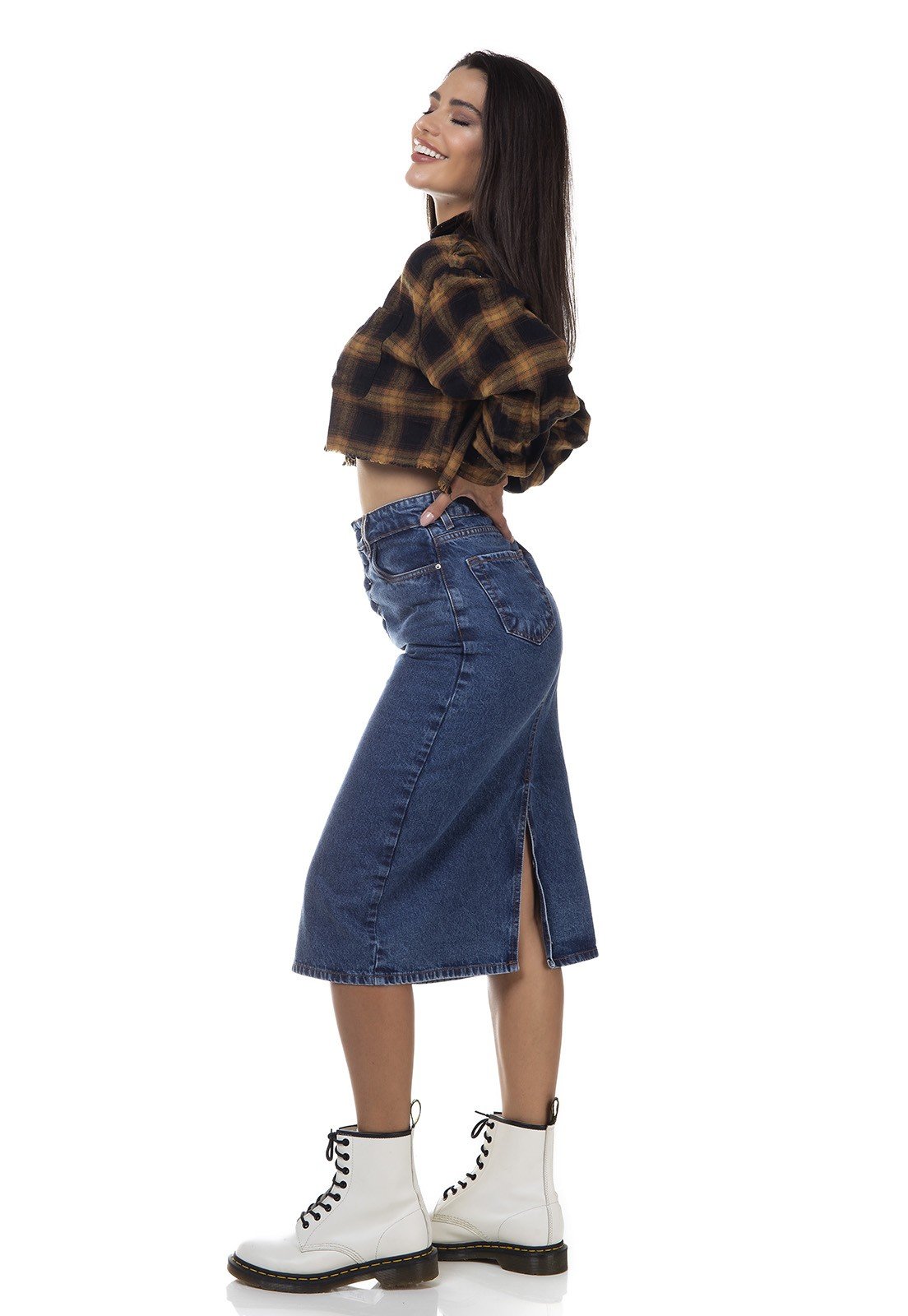 dz7141 saia jeans feminina lapis com botoes denim zero lado