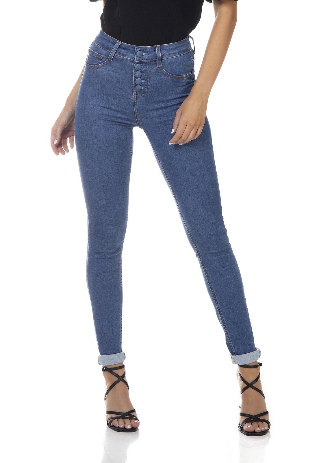 dz3310 calca jeans feminina skinny media com botoes denim zero frente prox