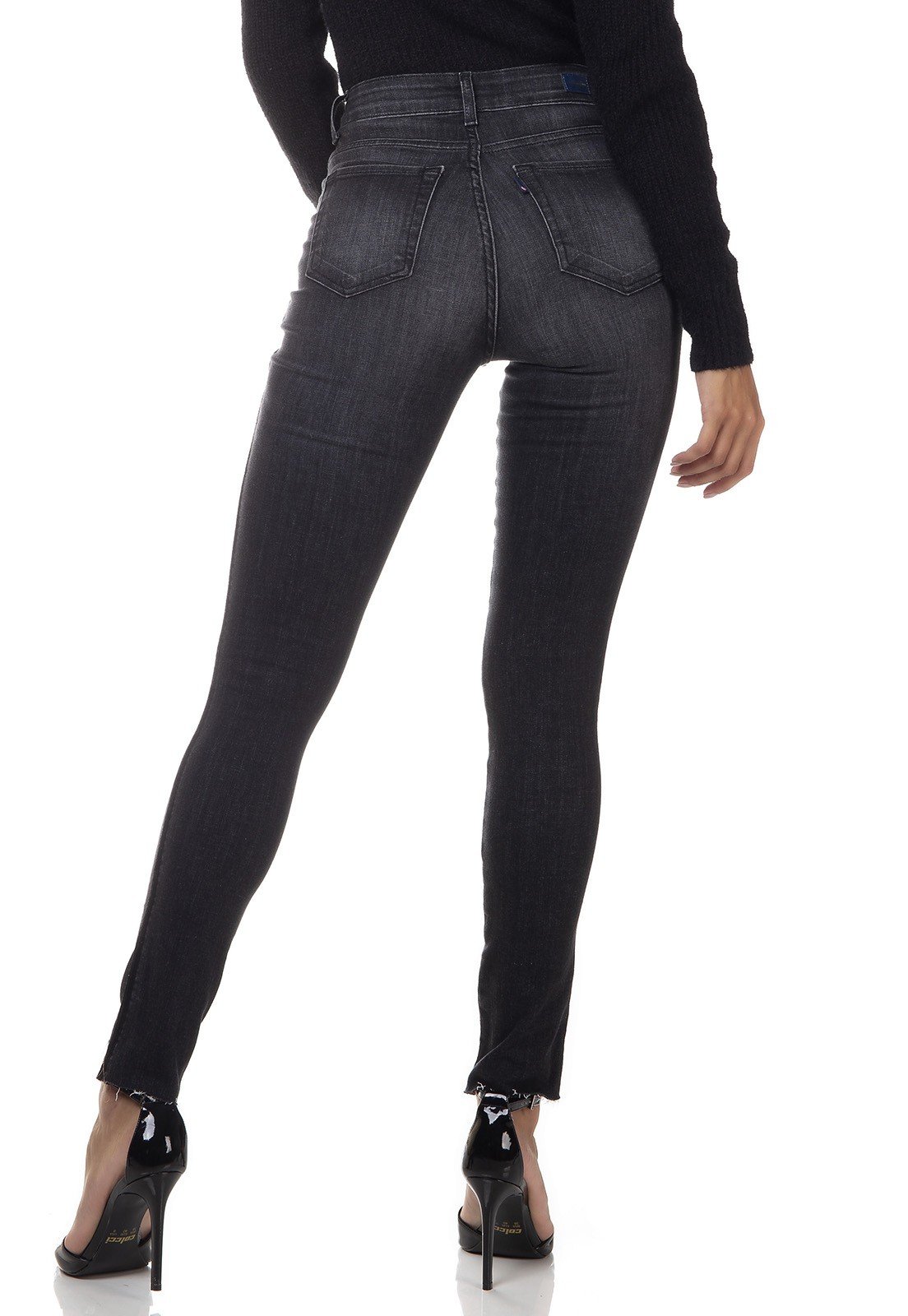 dz3314 calca jeans feminina skinny media cigarrete listra lateral denim zero costas prox