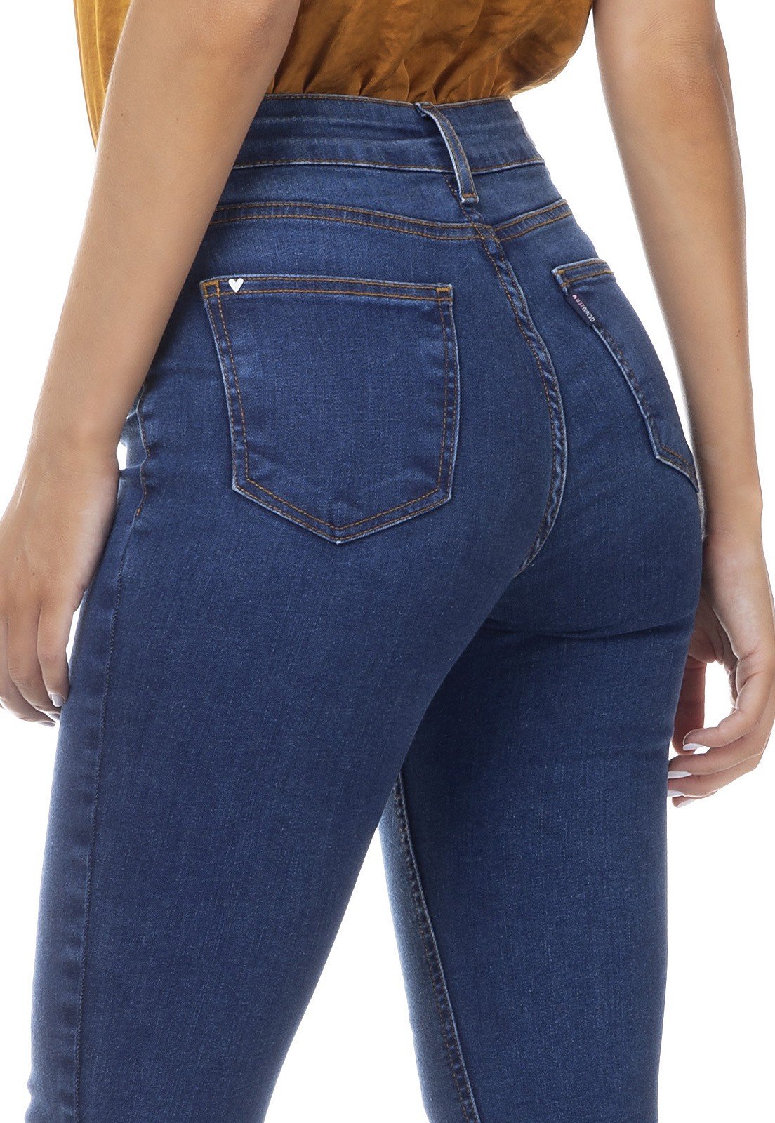 dz3316 calca jeans feminina skinny media cigarrete recorte frontal denim zero costas detalhe