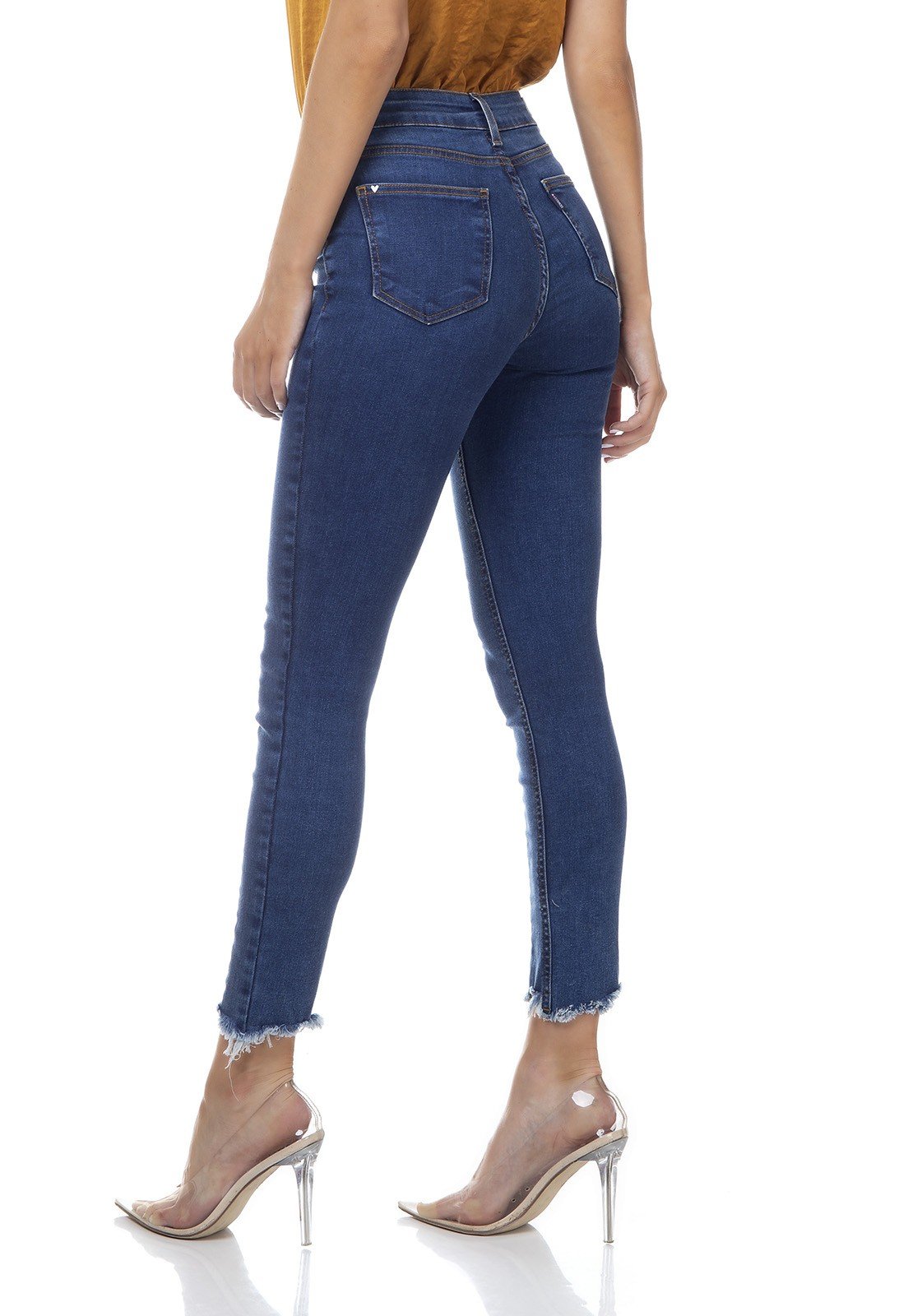 dz3316 calca jeans feminina skinny media cigarrete recorte frontal denim zero costas prox