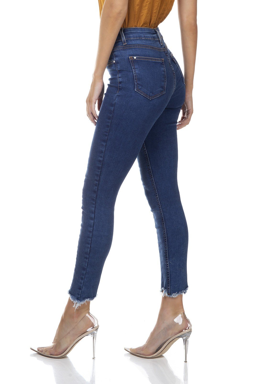 dz3316 calca jeans feminina skinny media cigarrete recorte frontal denim zero lado prox 2