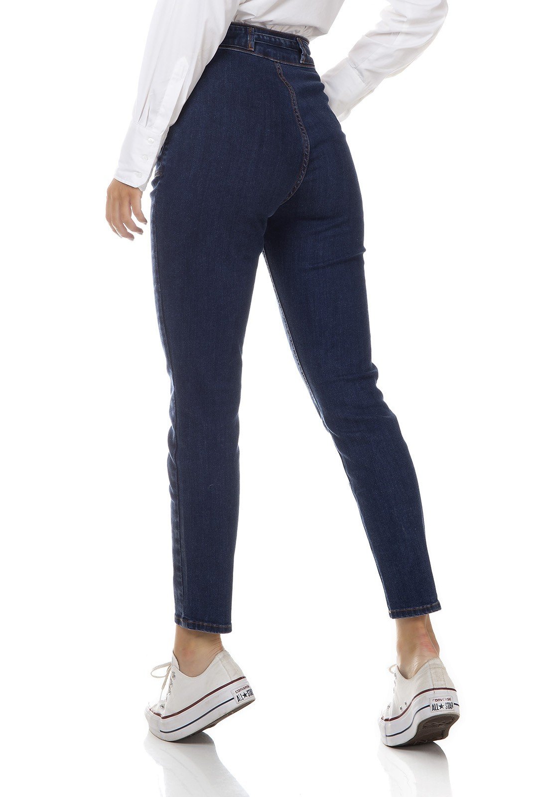 dz3326 calca jeans feminina mom fit com cinto denim zero costas prox