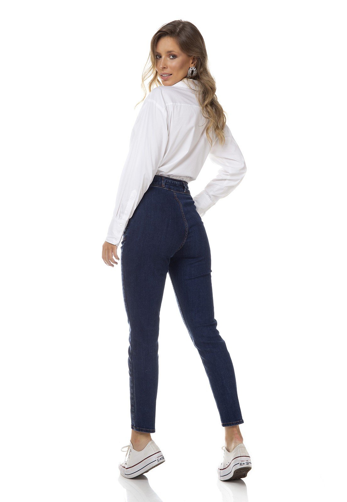 dz3326 calca jeans feminina mom fit com cinto denim zero costas