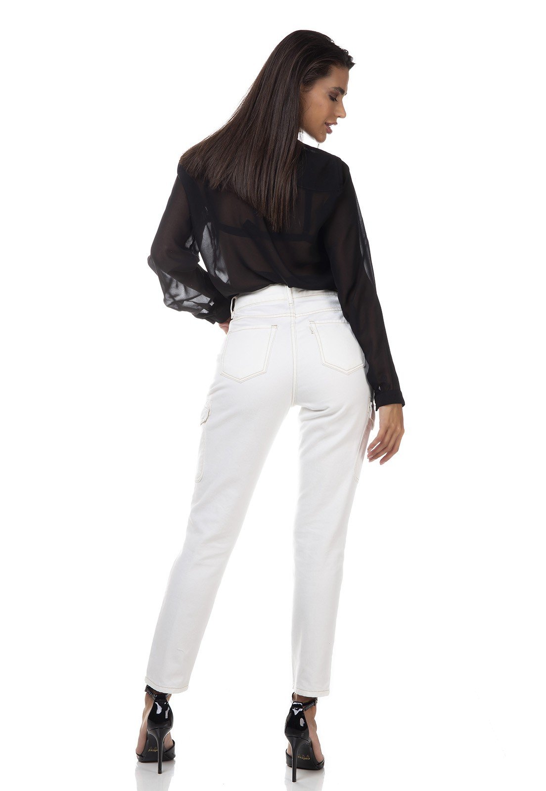 dz3329 calca jeans feminina mom com bolsos laterais denim zero costas