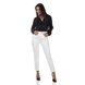 dz3329 calca jeans feminina mom com bolsos laterais denim zero frente