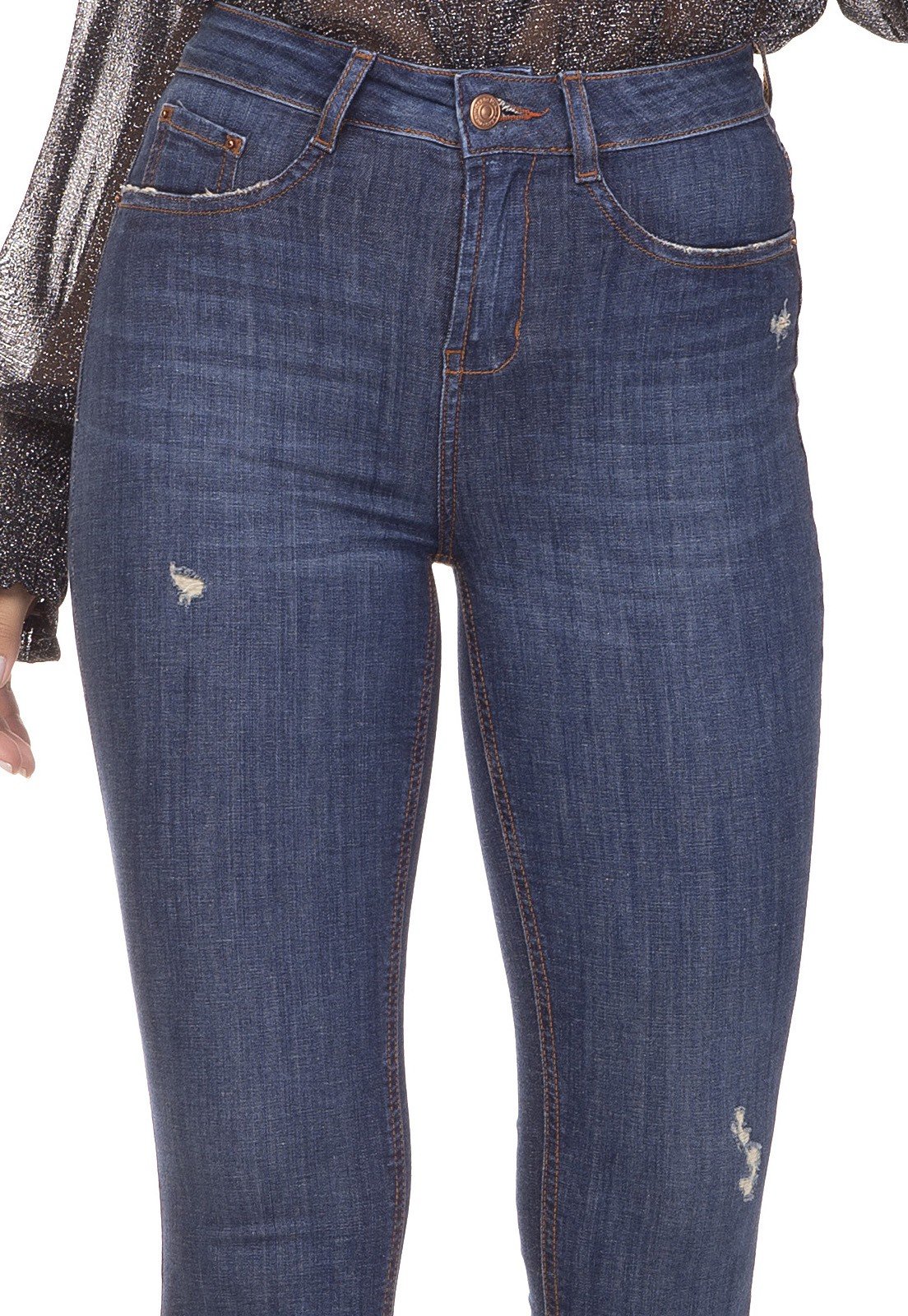 dz3292 calca jeans skinny media corte a fio denim zero frente detalhe