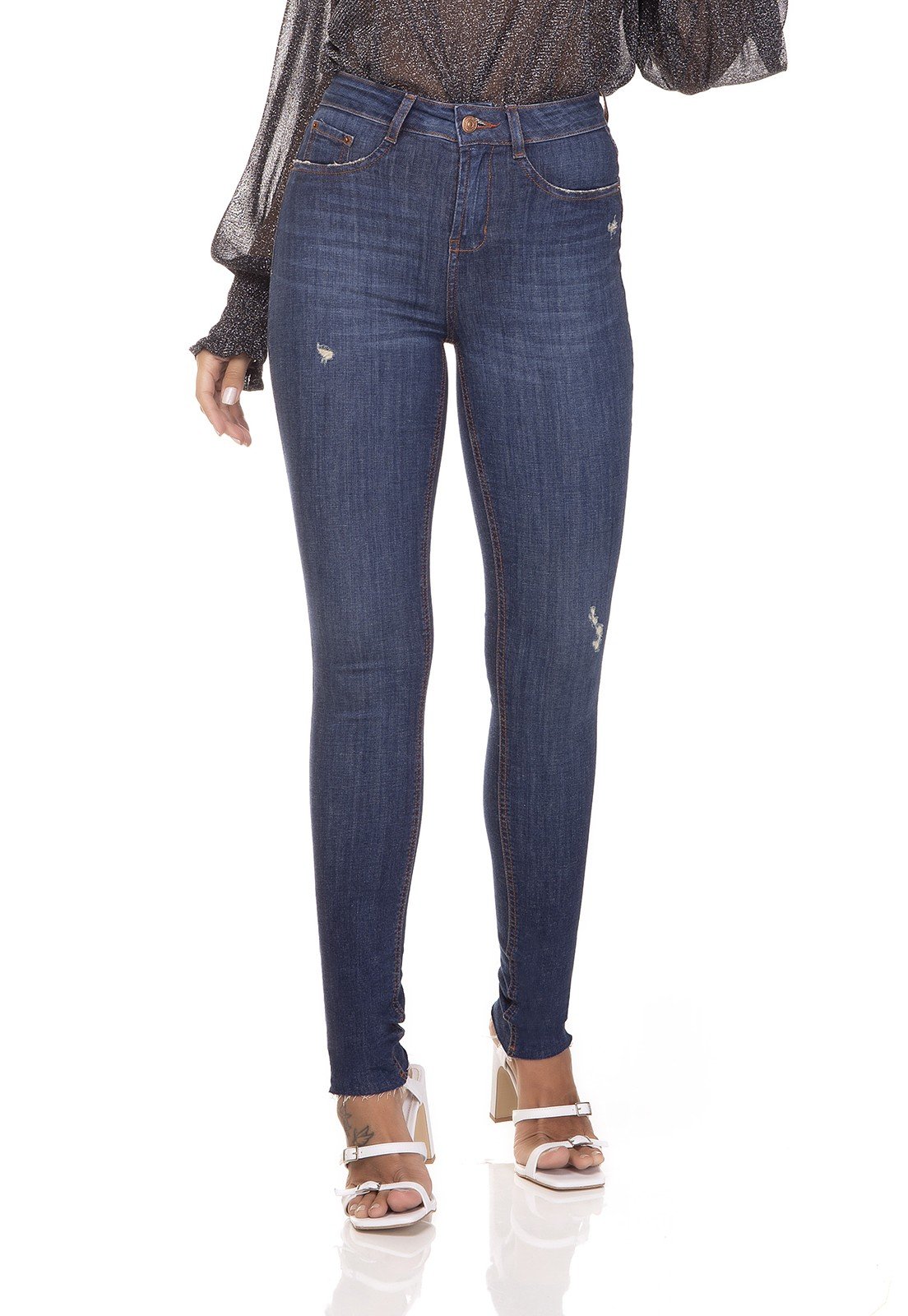 dz3292 calca jeans skinny media corte a fio denim zero frente prox