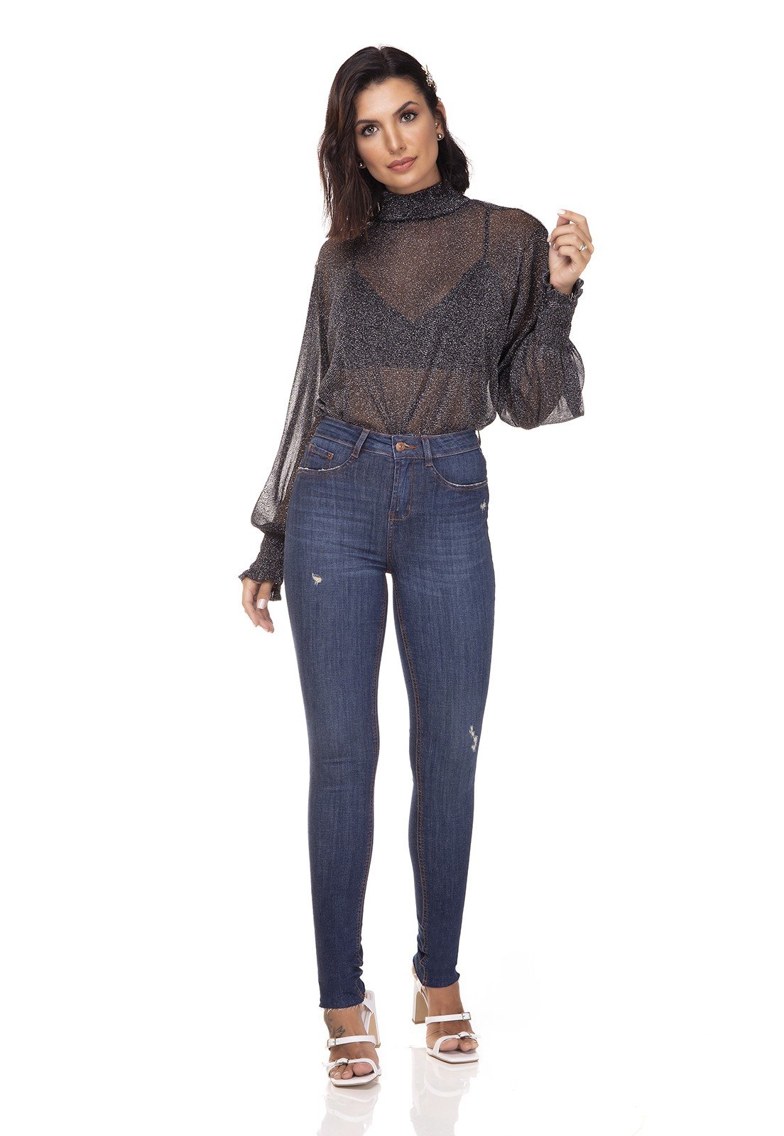 dz3292 calca jeans skinny media corte a fio denim zero frente