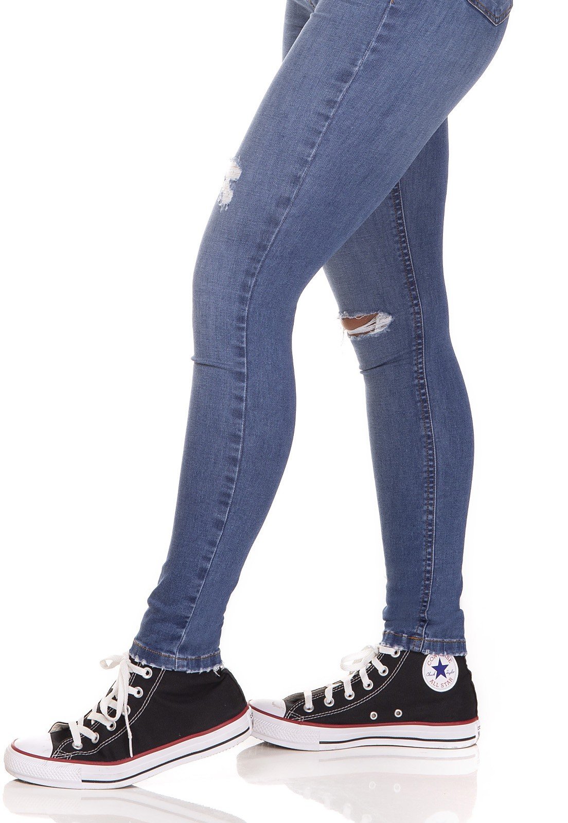 dz3289 calca jeans skinny media cigarrete rasgo no joelho denim zero lado detalhe