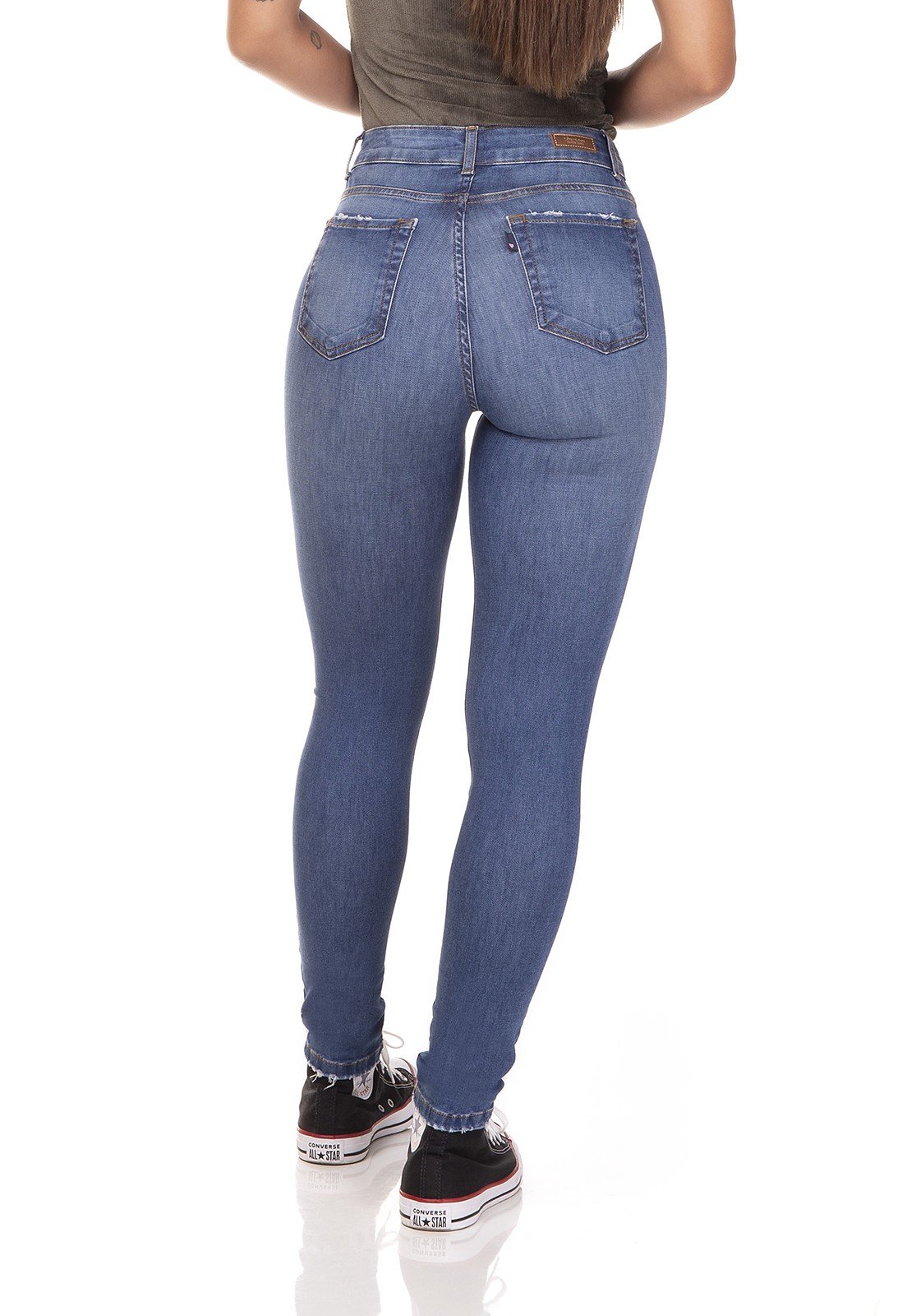 dz3289 calca jeans skinny media cigarrete rasgo no joelho denim zero costas prox