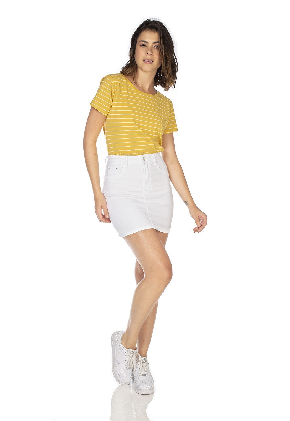 dz7078 saia jeans feminina tubinho black and white denim zero frente