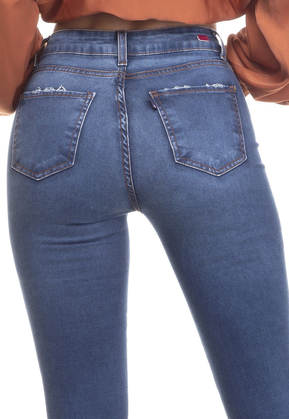 dz3375 calca jeans feminina skinny media cigarrete fenda na barra denim zero costas detalhe