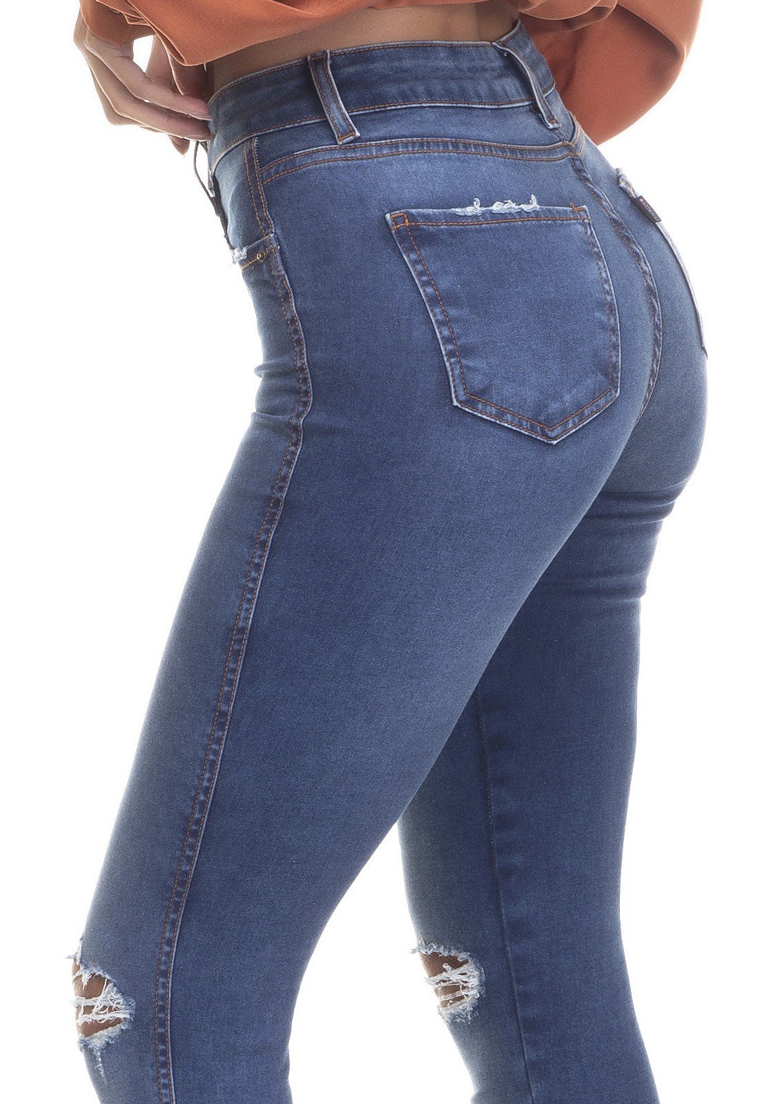 dz3375 calca jeans feminina skinny media cigarrete fenda na barra denim zero lado detalhe
