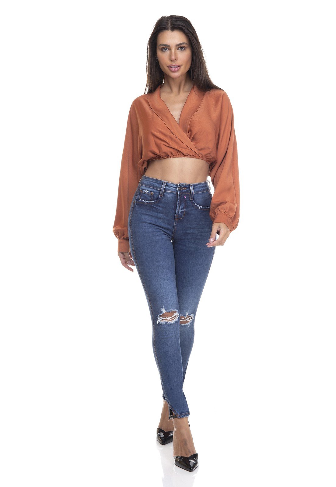 dz3375 calca jeans feminina skinny media cigarrete fenda na barra denim zero frente