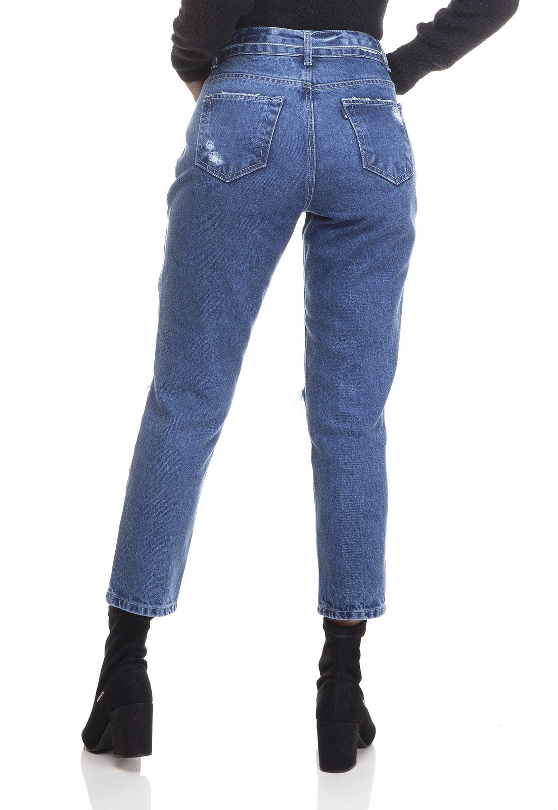 dz3390 calca jeans feminina mom cropped com cinto denim zero costas prox