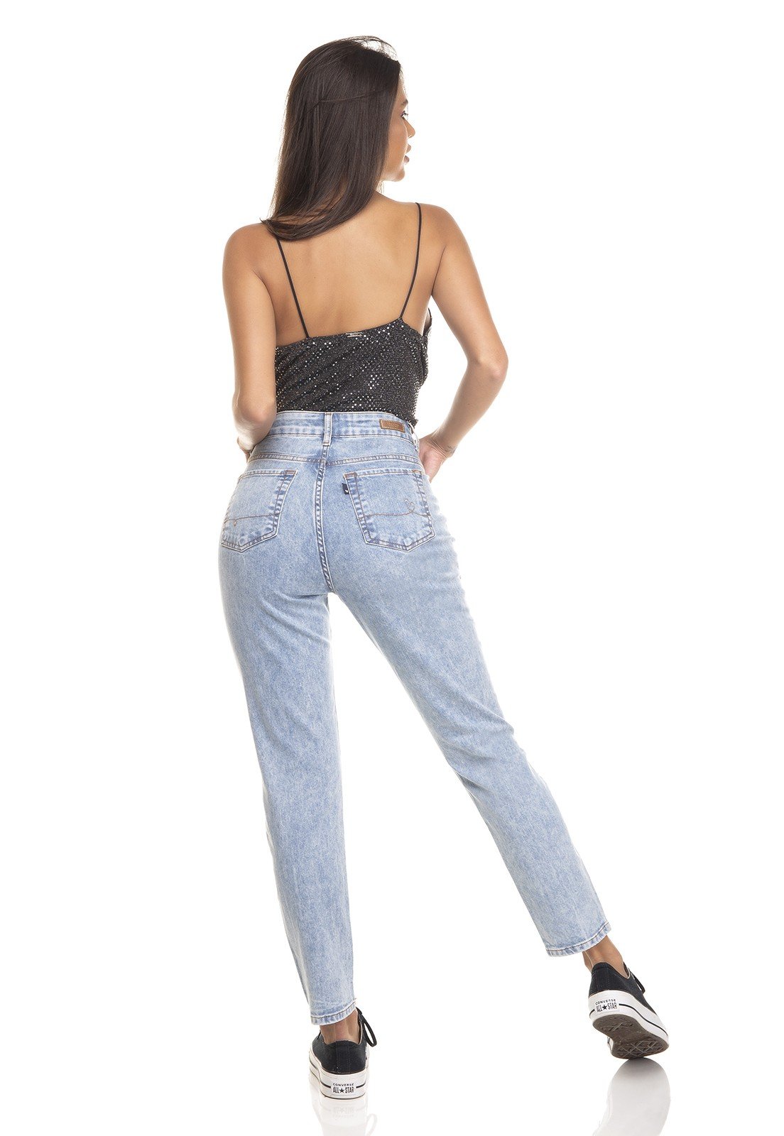 dz3386 calca jeans feminina mom fit fechamento com botoes denim zero costas