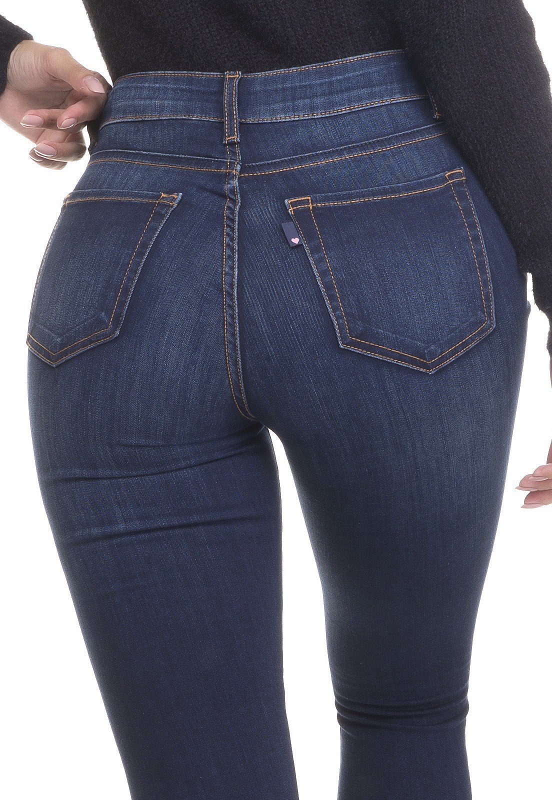 dz3378 calca jeans feminina skinny media cigarrete ziper frontal denim zero costas detalhe