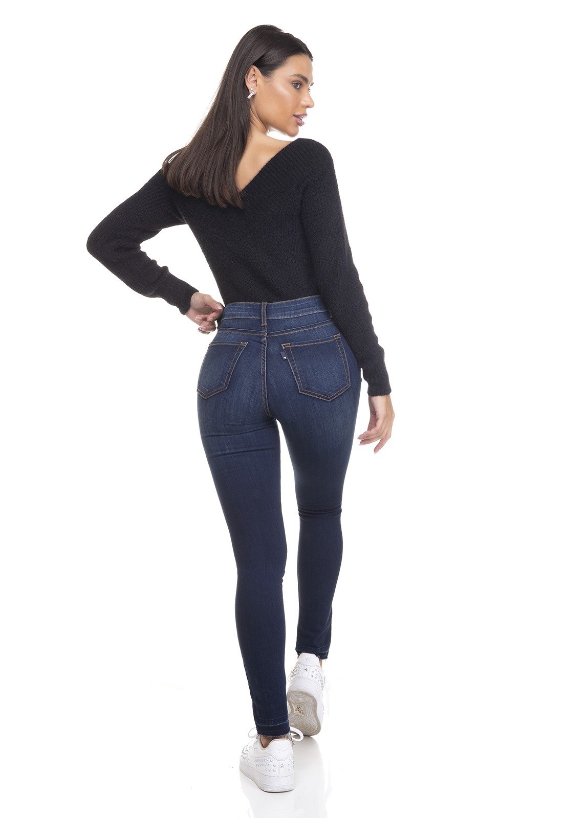 dz3378 calca jeans feminina skinny media cigarrete ziper frontal denim zero costas