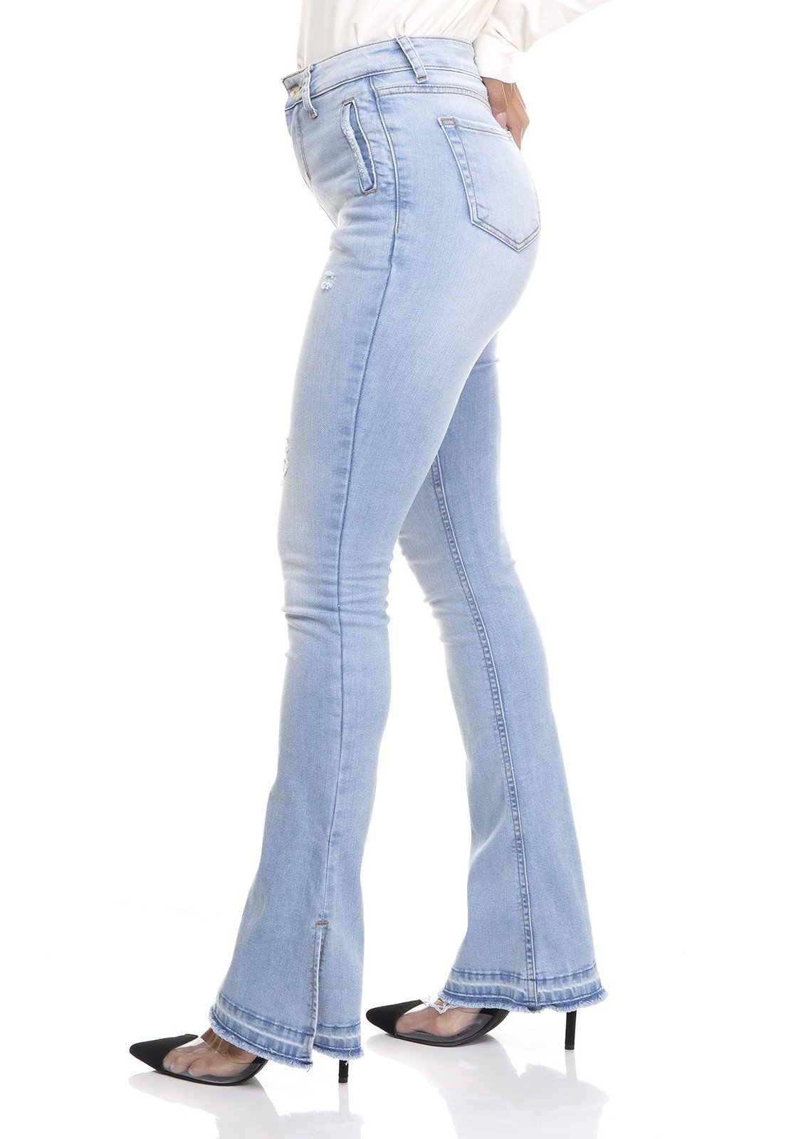 dz3381 calca jeans feminina new boot cut bolsos embutidos denim zero lado prox